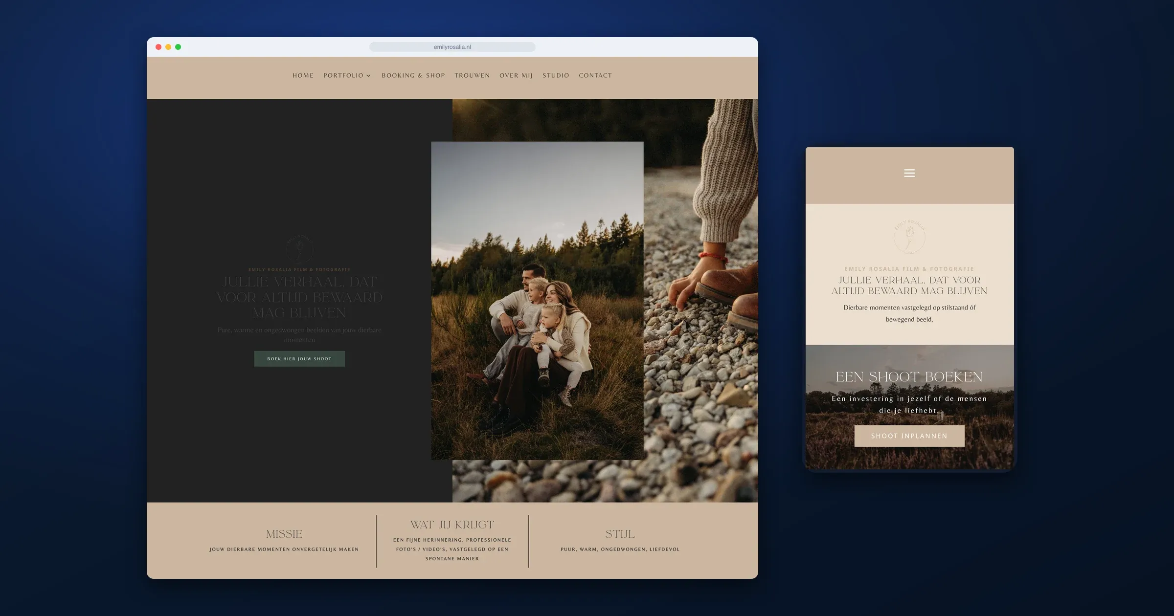 Emily Rosalia photography website on desktop and mobile